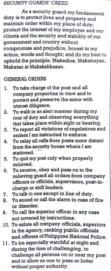 security creed tagalog